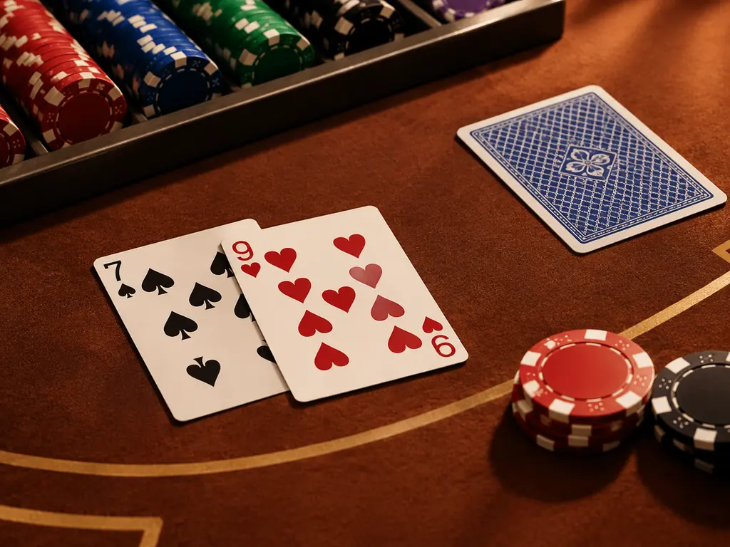 Kartu tujuh dan sembilan untuk contoh tangan blackjack
