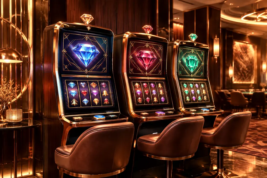 Deretan mesin slot dengan motif permata